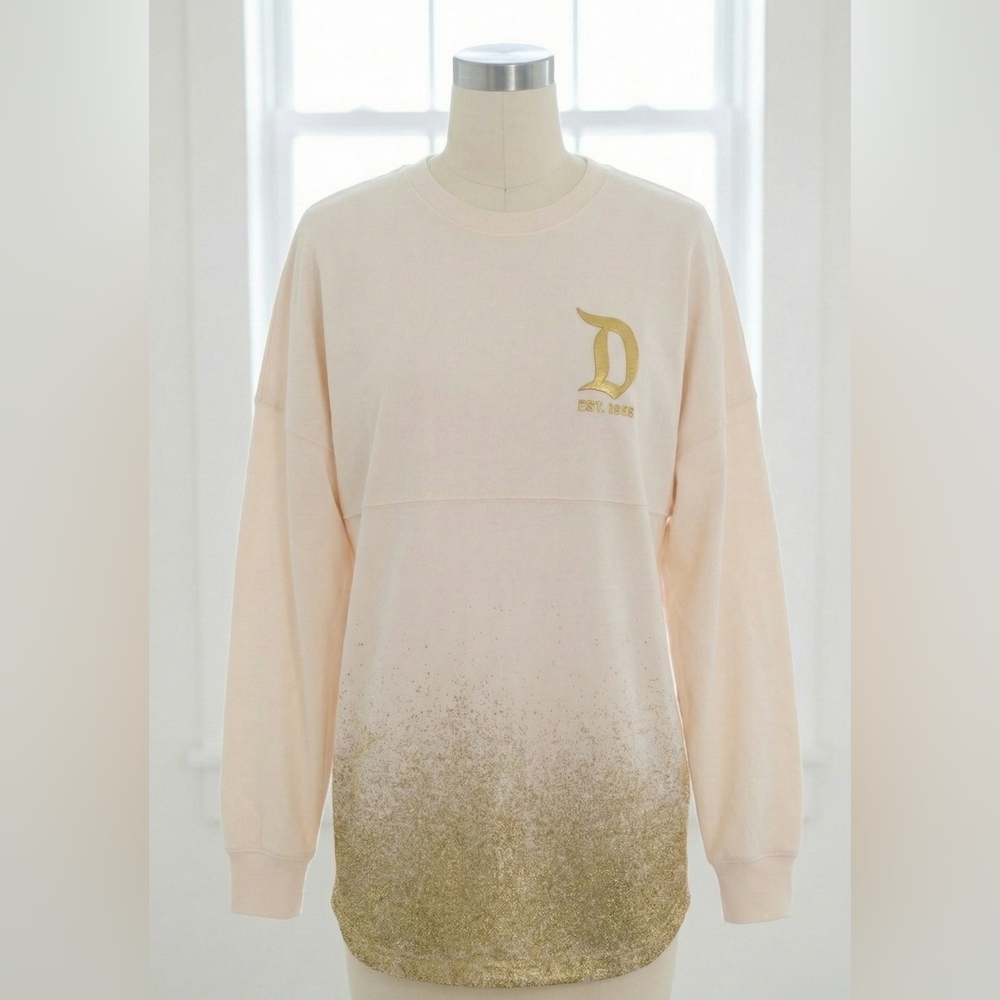 Disneyland Resort Spirit Jersey Pink Chamagne Gold Glitter Long Sleeve *Rare*